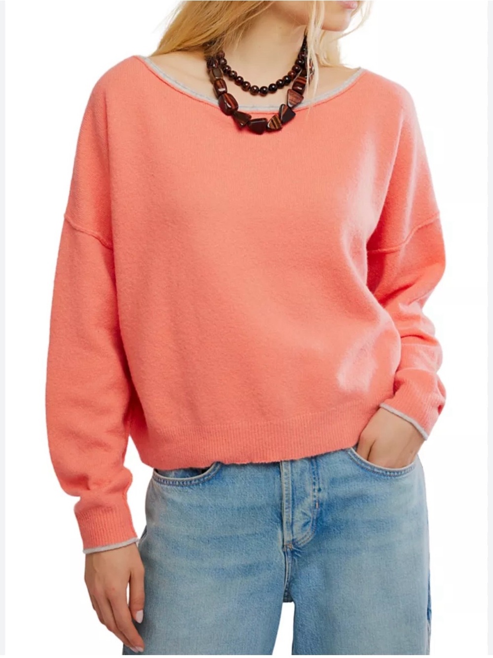 Free People Coral Cashmere Scoop-Neck Relaxed Pullover